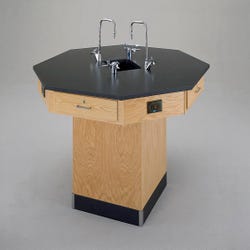 Image for Diversified Woodcrafts Octagon Workstation with Sink and Pedestal Base, 54 Inches Wide, Epoxy Resin Top from School Specialty