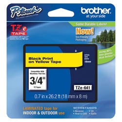 Image for Brother P-touch Tze Laminated Tape Cartridge, 3/4 Inch x 26 Feet, Black/Yellow from School Specialty