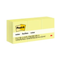 Image for 3M Post-it Original Plain Notes, 1-1/2 x 2 Inches, Canary Yellow, Pack of 12 from School Specialty