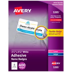 Image for Avery Adhesive Name Badges, 2-1/3 x 3-3/8 Inches, White, Pack of 400 from School Specialty