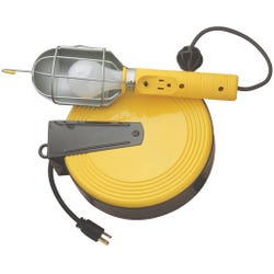 Image for Bayco Incandescent Metal Shield Single Outlet Utility Light with 40 ft 16/3 AWG SJT in Metal Reel, 75 W, Black from School Specialty