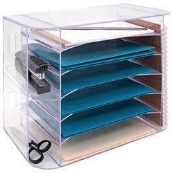 Image for Business Source 6-tray Jumbo Desk Sorter, 18-1/8 x 10 x 12-1/4 Inches, Clear from School Specialty