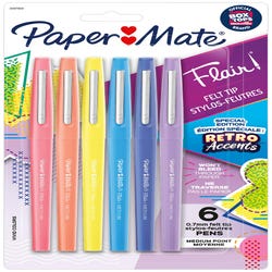 Image for Paper Mate Flair Felt Tip Pens, 0.7 mm, Assorted Special Edition Retro Accents, Set of 6 from School Specialty