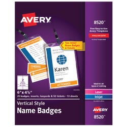 Image for Avery 8520 Vertical Name Badge Kit, 6 x 4-1/4 Inches, Pack of 25 from School Specialty