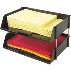 Image for Deflecto Plastic Heavy Duty Letter Size Side Load Stackable Desk Tray Set, 16-1/2 X 11-3/16 X 3-1/2 in, Black, Set of 2 from School Specialty