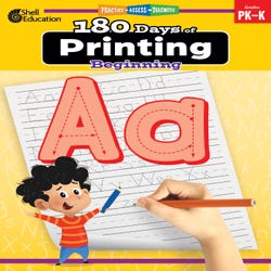Shell Education Workbook 180 Days of Printing Beginning, Grades PreK to K, Item Number 2097286