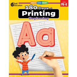 Shell Education Workbook 180 Days of Printing Beginning, Grades PreK to K, Item Number 2097286