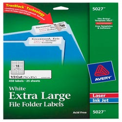 Image for Avery Printable File Folder Labels, 15/16 x 3-7/16 Inches, White, Pack of 450 from School Specialty