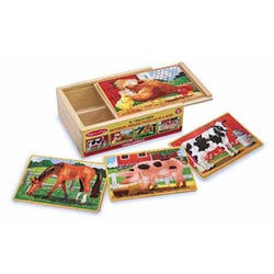 Melissa & Doug Wooden Farm Animals Puzzles in a Box, 4 Puzzles with 12 Pieces Each 1609333