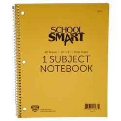 School Smart Spiral Non-Perforated 1 Subject Wide Ruled Notebook, 10 x 8 Inches 085262
