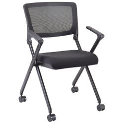 Image for Lorell Plastic Arms Mesh Back Nesting Chair, Casters, 24-3/8 x 22-7/8 x 35-3/8 Inches, Black, Carton of 2 from School Specialty