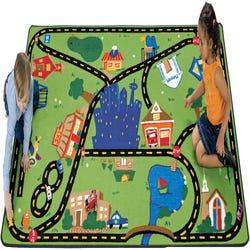 Carpets for Kids Cruising Around Town, 6 x 9 Feet, Rectangle, Green, Item Number 1514449