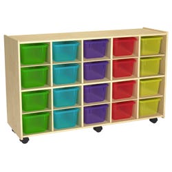 Image for Childcraft Mobile Cubby Unit with Locking Casters, 20 Translucent Color Trays, 47-3/4 x 14-1/4 x 30 Inches from School Specialty
