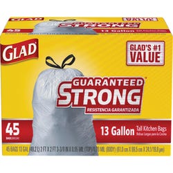 Image for Glad Strong 13-Gallon Tall Kitchen Trash Bags, White, Pack of 45 from School Specialty