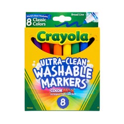 Crayola Ultra-Clean Washable Markers, Broad Line, Assorted Classic Colors, Set of 8 Item Number 008196