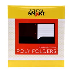 School Smart 2-Pocket Poly Folders with 3-Hole Punch, Black, Pack of 25 2019636