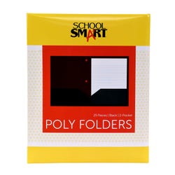 School Smart 2-Pocket Poly Folders with 3-Hole Punch, Black, Pack of 25 2019636