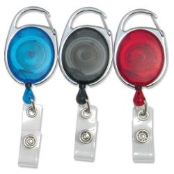 Image for Baumgartens Sicurix Oval Quick Clip ID Card Reel with Belt Clip, 30 Inch Long Cord, Plastic, Assorted Color, Pack of 3 from School Specialty