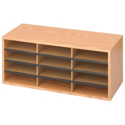 Safco Corrugated Literature Organizer, 12 Compartments, 29 x 12 x 12 Inches, Medium Oak, Item Number 675056