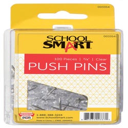 Image for School Smart Push Pins Plastic Head/Steel Point, 3/8 inches, Clear, Pack of 100 from School Specialty