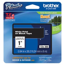 Image for Brother P-touch Tze Laminated Tape Cartridge, 1 Inch x 26 Feet, White/Black from School Specialty