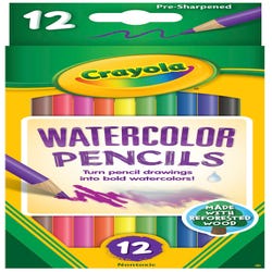Image for Crayola Non-Toxic Watercolor Colored Pencils, 3.3 mm Thick Tips, Assorted Colors, Set of 12 from School Specialty