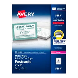 Avery Color Laser Postcards, 4 x 6 Inches, White, Pack of 80, Item Number 2100467