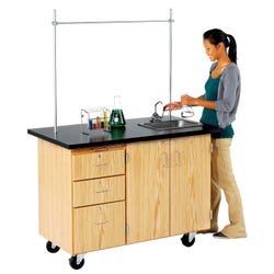 Image for Diversified Woodcrafts Mobile Instructors Desk with 3 Drawers, 48 x 28 x 36 Inches, Oak, 2 Locking Doors from School Specialty