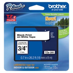 Image for Brother P-touch Tze Laminated Tape Cartridge, 3/4 Inch x 26 Feet, Black/White from School Specialty