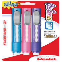 Image for Pentel Clic Non-Abrasive Eraser Grips, Assorted Colors, Pack of 3 from School Specialty