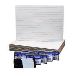 Image for Flipside Magnetic Two Sided Red & Blue Ruled Dry Erase Board, Black Pens and Erasers, 9 x 12 Inches, 12 Sets from School Specialty