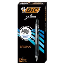 BIC Gelocity Retractable Roller Gel Pens, Medium Tip, Black, Pack of 12, Item Number 087114