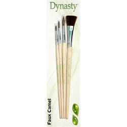 Image for Dynasty Faux Camel Hair Brush Set 3, Assorted Brush Types, Short Handle, Assorted Sizes, Set of 4 from School Specialty