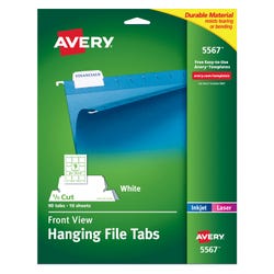 Image for Avery Printable Hanging File Tabs, Letter Size, 1/5 Cut Tabs, White, Pack of 90 from School Specialty