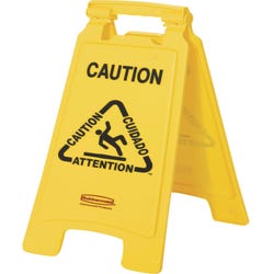 Image for Rubbermaid Double Sided Foldable Light-Weight Multi-Lingual Safety Sign, 11 in W X 25 in H Open, Caution Wet Floor, Yellow from School Specialty