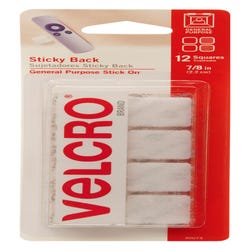 Image for VELCRO Brand Adhesive-Backed Hook and Loop Tape, 7/8 x 7/8 Inch, White, Pack of 12 from School Specialty