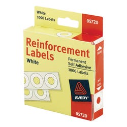 Image for Avery Self-Adhesive Reinforcement Label Ring, 1/4 Inches, White, Pack of 1000 from School Specialty