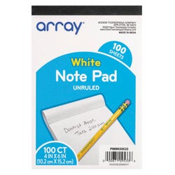 Image for Array Unruled Note Pad, 4 x 6 Inches, White, 75 Sheets from School Specialty