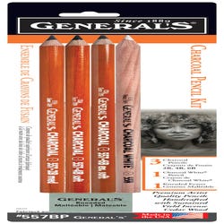 Image for Generals Charcoal Drawing Set, White/Black, Set of 4 Pencils and 1 Eraser from School Specialty