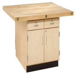 Image for Diversified Woodcrafts 4 Station Workbench with 4 Doors, 4 Drawers and 4 Vises, 64 x 54 x 31-1/4 Inches, Maple from School Specialty