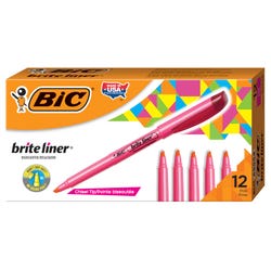 BIC Brite Liner Chisel Tip Pocket Style Highlighter, Fluorescent Pink, Pack of 12, Item Number 077280