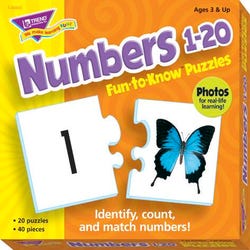 Image for Trend Enterprises Numbers 1 to 20 Two-Piece Puzzles, Assorted Themes, Set of 20 from School Specialty