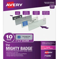 Image for Avery Mighty Badge System Laser Name Tags, Silver, Pack of 10 from School Specialty