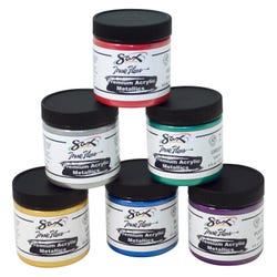 Sax Premium Heavy-Bodied Acrylic Paint, 4 Ounce Jars, Assorted Metallic Colors, Set of 6 Item Number 1592741
