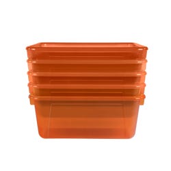 Image for School Smart Storage Tray, 7-7/8 x 12-1/4 x 5-3/8 Inches, Translucent Orange, Pack of 5 from School Specialty