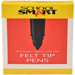 Image for School Smart Felt Tip Pen Marker, Water Based Ink Fine Tip, Black, Pack of 12 from School Specialty
