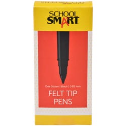 Image for School Smart Felt Tip Pen Marker, Water Based Ink Fine Tip, Black, Pack of 12 from School Specialty