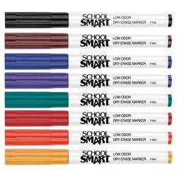 School Smart Dry Erase Pen Style Markers, Fine Tip, Assorted Colors, Pack of 8 Item Number 1593097