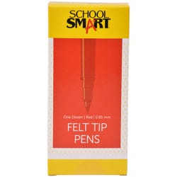 Image for School Smart Felt Tip Pen Marker, Water Based Ink Fine Tip, Red, Pack of 12 from School Specialty