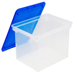 Image for Storex Portable File Tote with Lid, Letter/Legal, 14 x 18 x 11-1/2 Inches, Clear/Blue from School Specialty
